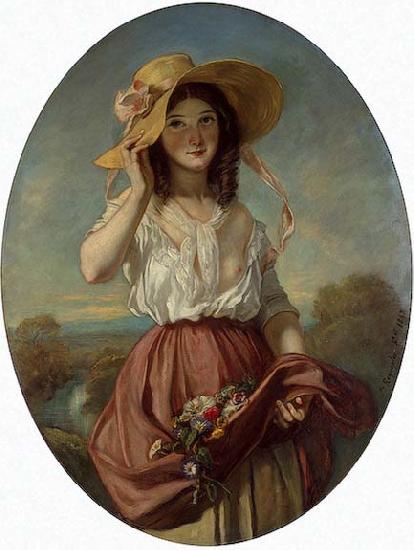 Camille Roqueplan Girl with flowers oil painting image